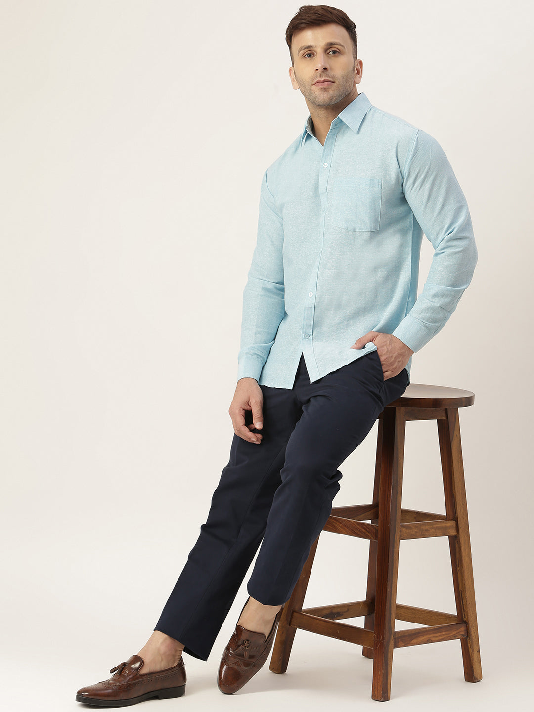 RIAG Light Blue Men's Full Sleeves Solid Shirt - Distacart