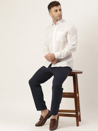Thumbnail for RIAG White Men's Full Sleeves Solid Shirt - Distacart