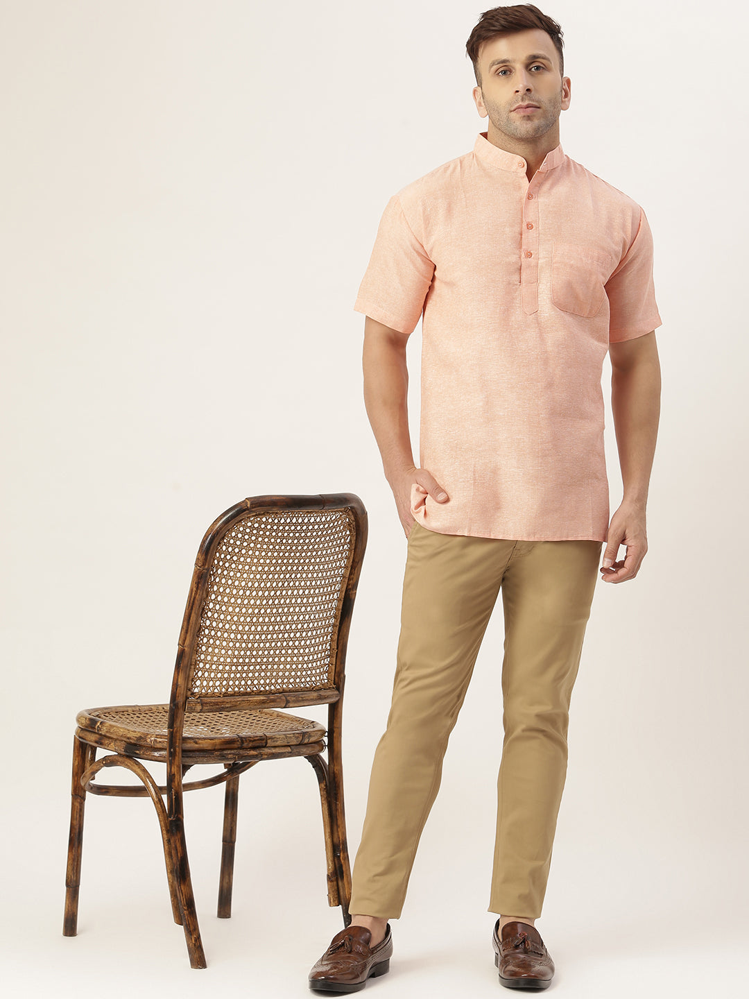 RIAG Men's Orange Cotton Short Ethnic Kurta - Distacart