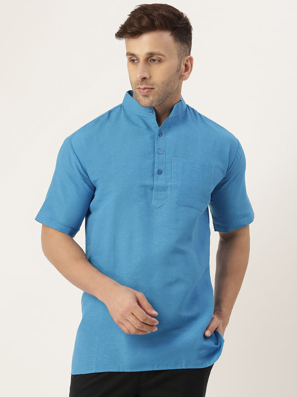 RIAG Men's Blue Cotton Short Ethnic Kurta - Distacart