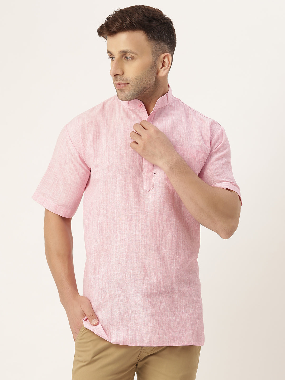 RIAG Men's Pink Cotton Long Ethnic Kurta - Distacart