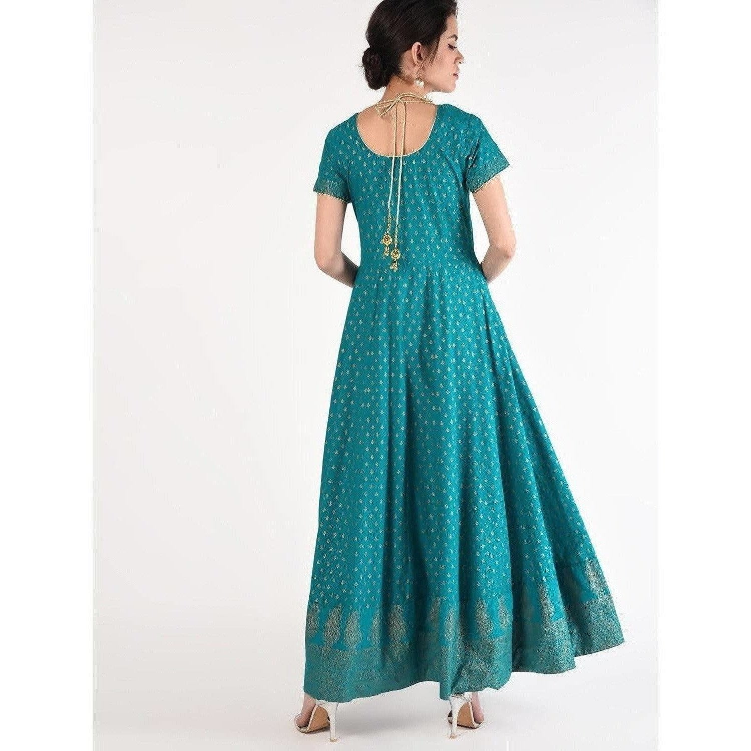 Cheera Women's Hand Block Print Ghagra Style Anarkali Kurta (CH039K)