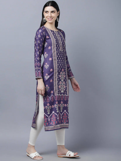 Myshka Women Purple Ethnic Motifs Printed Kurta - Distacart