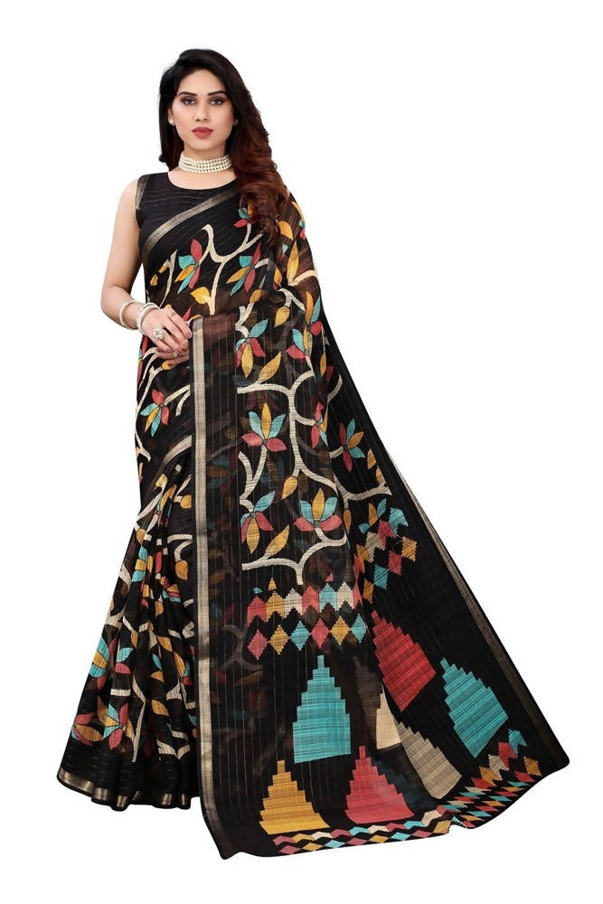 Vamika Black Linen Zari Border Saree