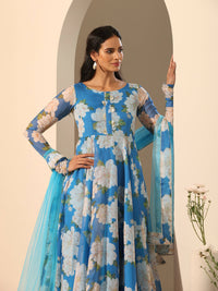 Thumbnail for Pomcha Jaipur Blue Gul Fiza Anarkali Set - Distacart