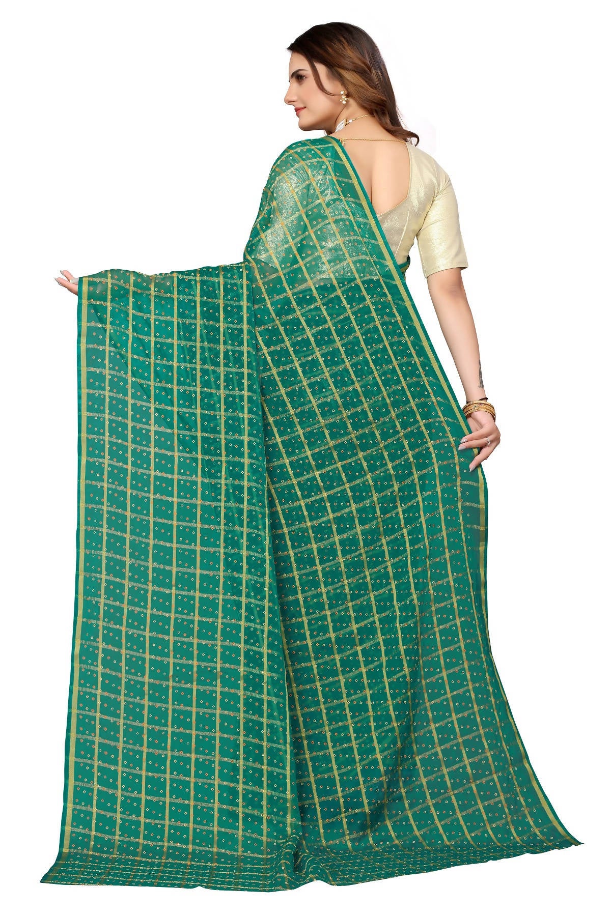 Vamika Ethnic Fire Green Jari Work Chiffon Saree - Distacart