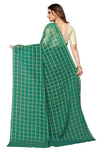 Thumbnail for Vamika Ethnic Fire Green Jari Work Chiffon Saree - Distacart