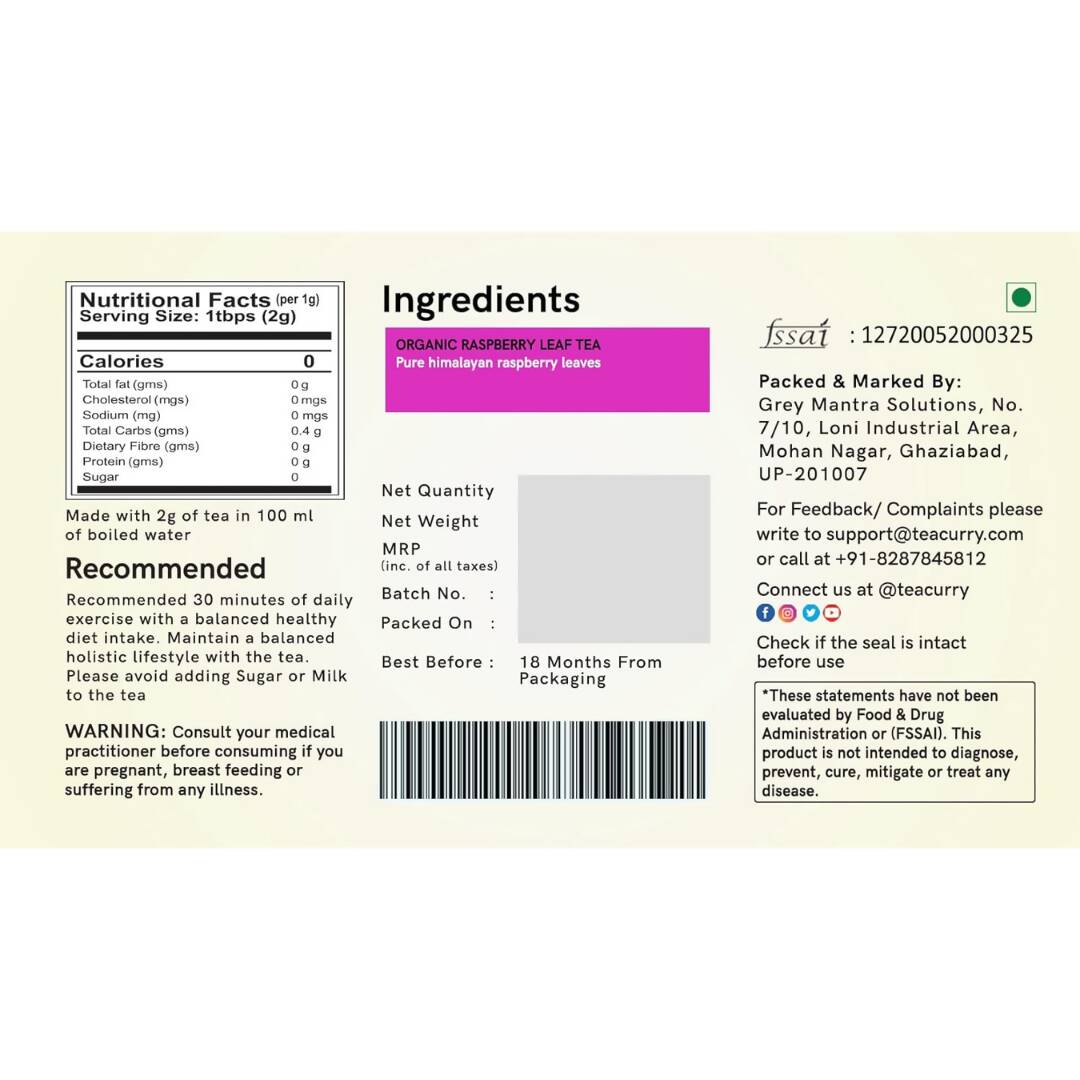 Teacurry Organic Raspberry Tea Bags - Distacart