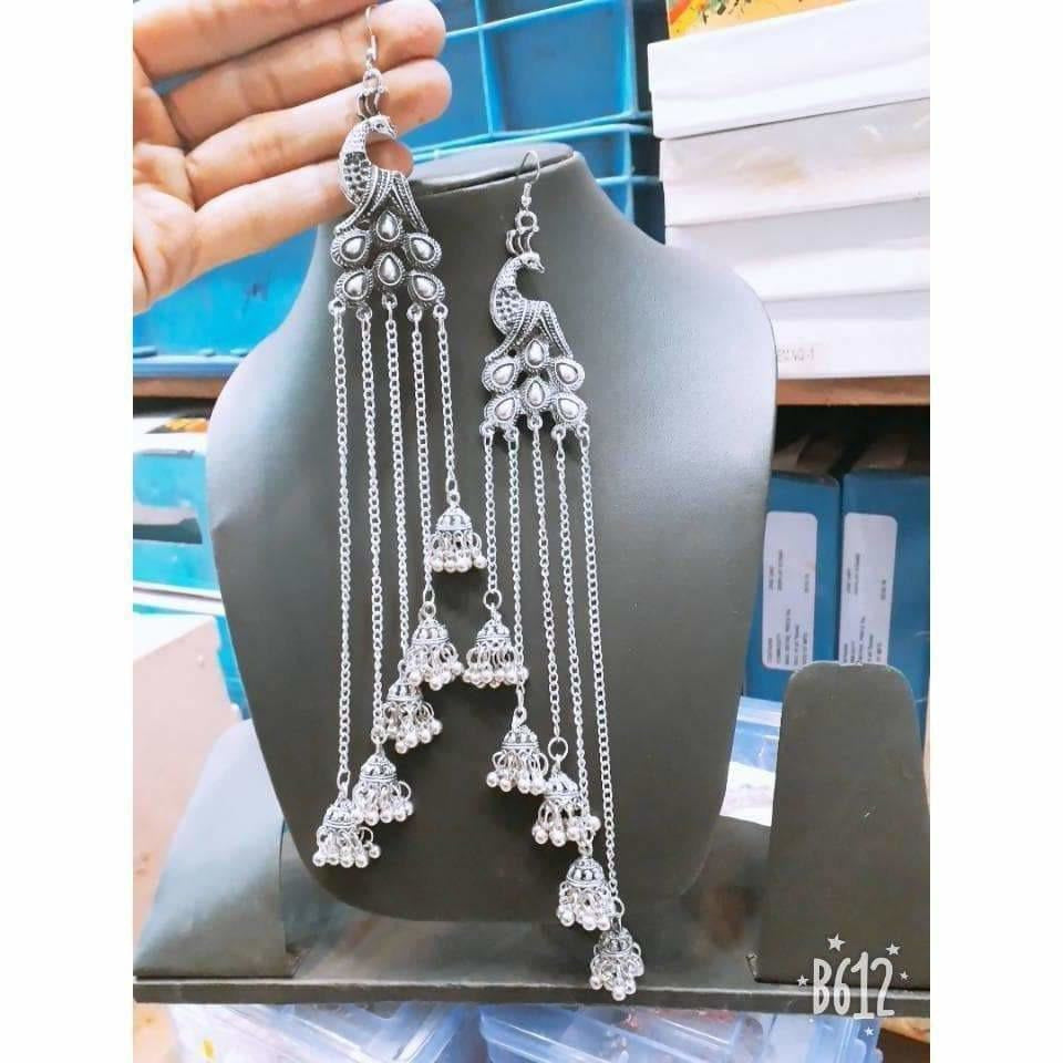 Peacock Design Earrings With Hanging five Jhumkas