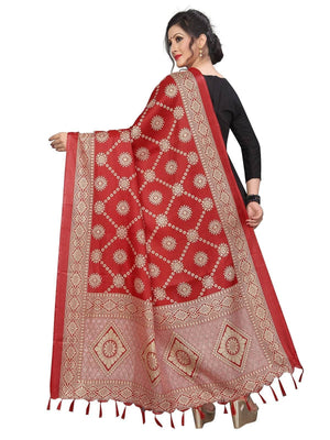 Vamika Traditional Wear Red Printed Khadi Bhagalpuri Dupatta