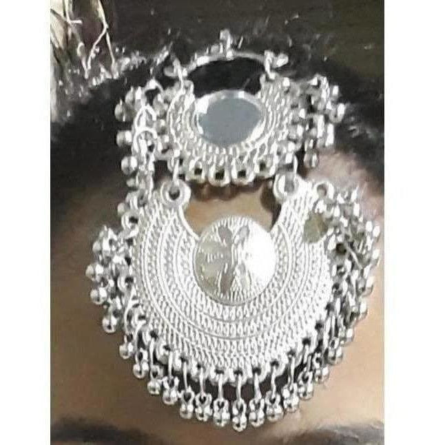 Oxidized Silver Two Steps Maang Tikka With Drops