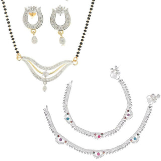 AanyaCentric Gold-plated Mangalsutra Pendant Earring Set & Silver Plated Anklet - Distacart