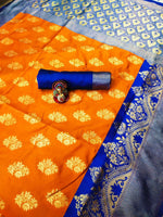 Thumbnail for DEIANA'S Beautiful Golden Jari with New Design Soft Lichi Silk Saree - Orange - Distacart