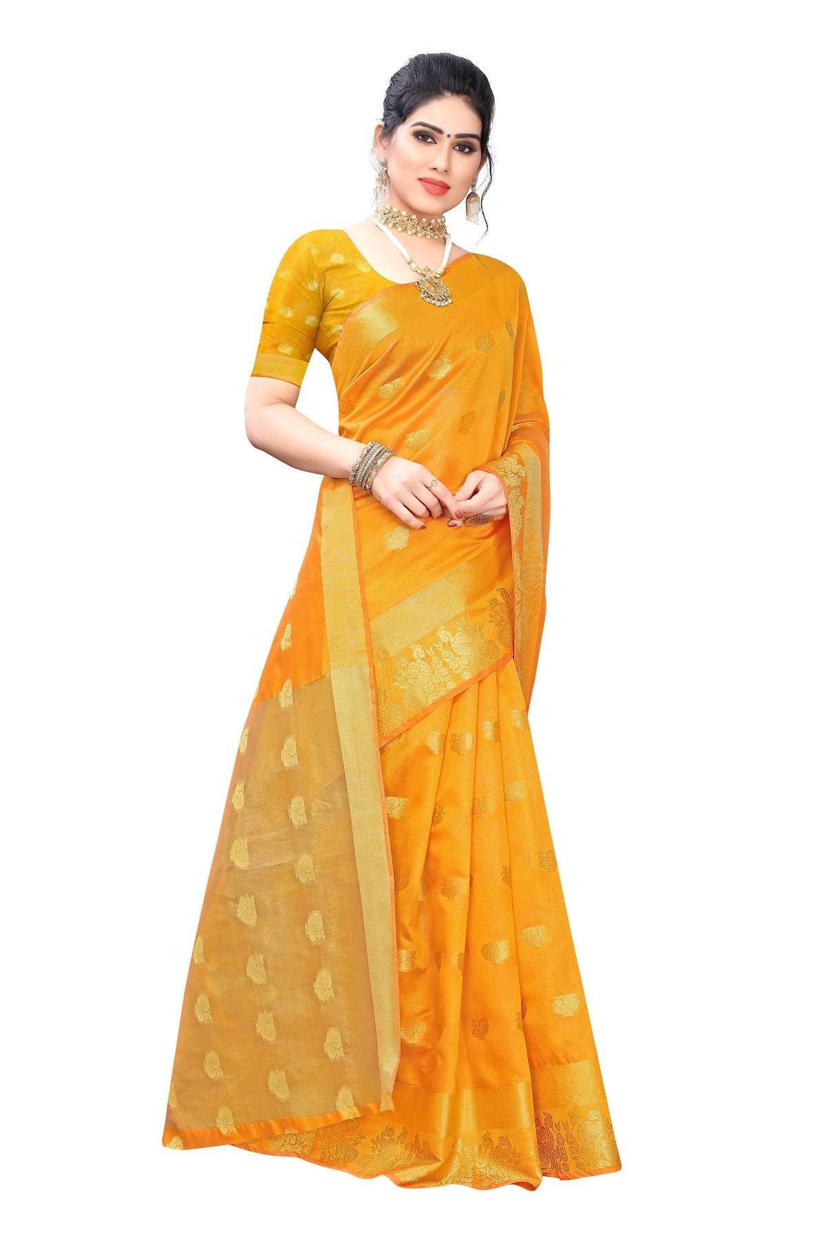 Vamika Banarasi Jacquard Weaving Yellow Saree