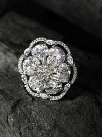 Thumbnail for Priyaasi Women American Diamond Silver Plated Spherical Ring - Distacart