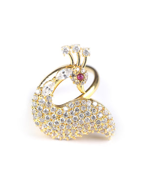 Priyaasi Women American Diamond Gold Plated Peacock Shaped Ring - Distacart