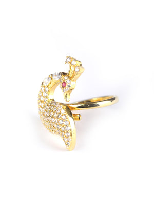 Priyaasi Women American Diamond Gold Plated Peacock Shaped Ring - Distacart