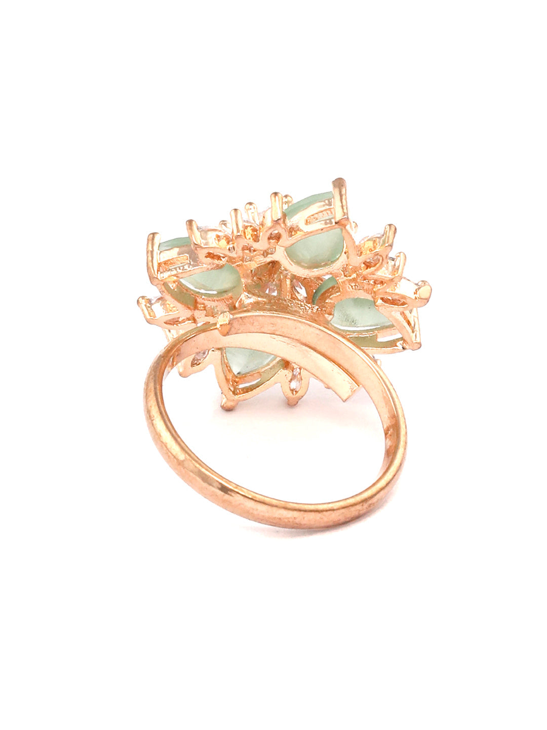 Priyaasi Women Contemporary Mint Green American Diamond Rose Gold Ring - Distacart