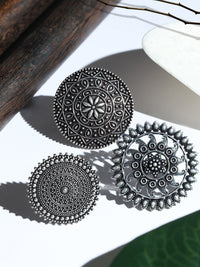 Thumbnail for Priyaasi Women Boho Oxidised Silver Plated Floral Rings Set - Distacart