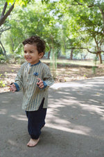 Thumbnail for Mhyssa Manny Full Sleeve Beige T-shirt With Blue Pants Set For Kids - Distacart