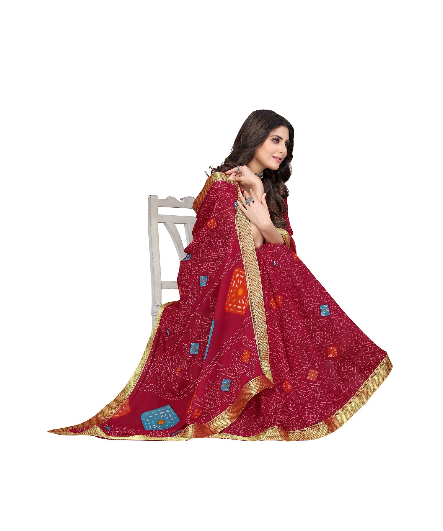 Vamika Maroon Georgette Printed With Lace Saree - Distacart