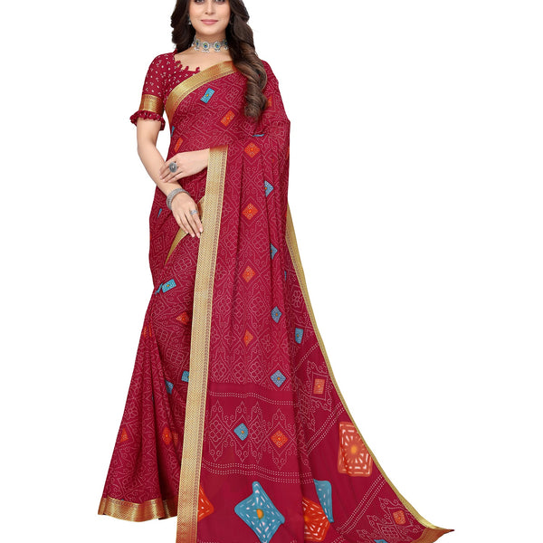 Vamika Maroon Georgette Printed With Lace Saree - Distacart