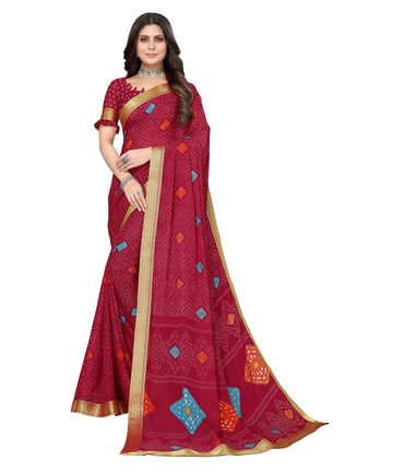Vamika Maroon Georgette Printed With Lace Saree - Distacart