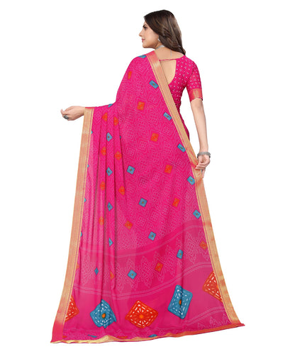 Vamika Pink Georgette Printed With Lace Saree - Distacart