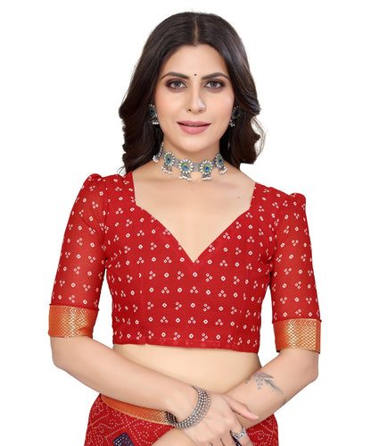 Vamika Red Georgette Printed With Lace Saree - Distacart