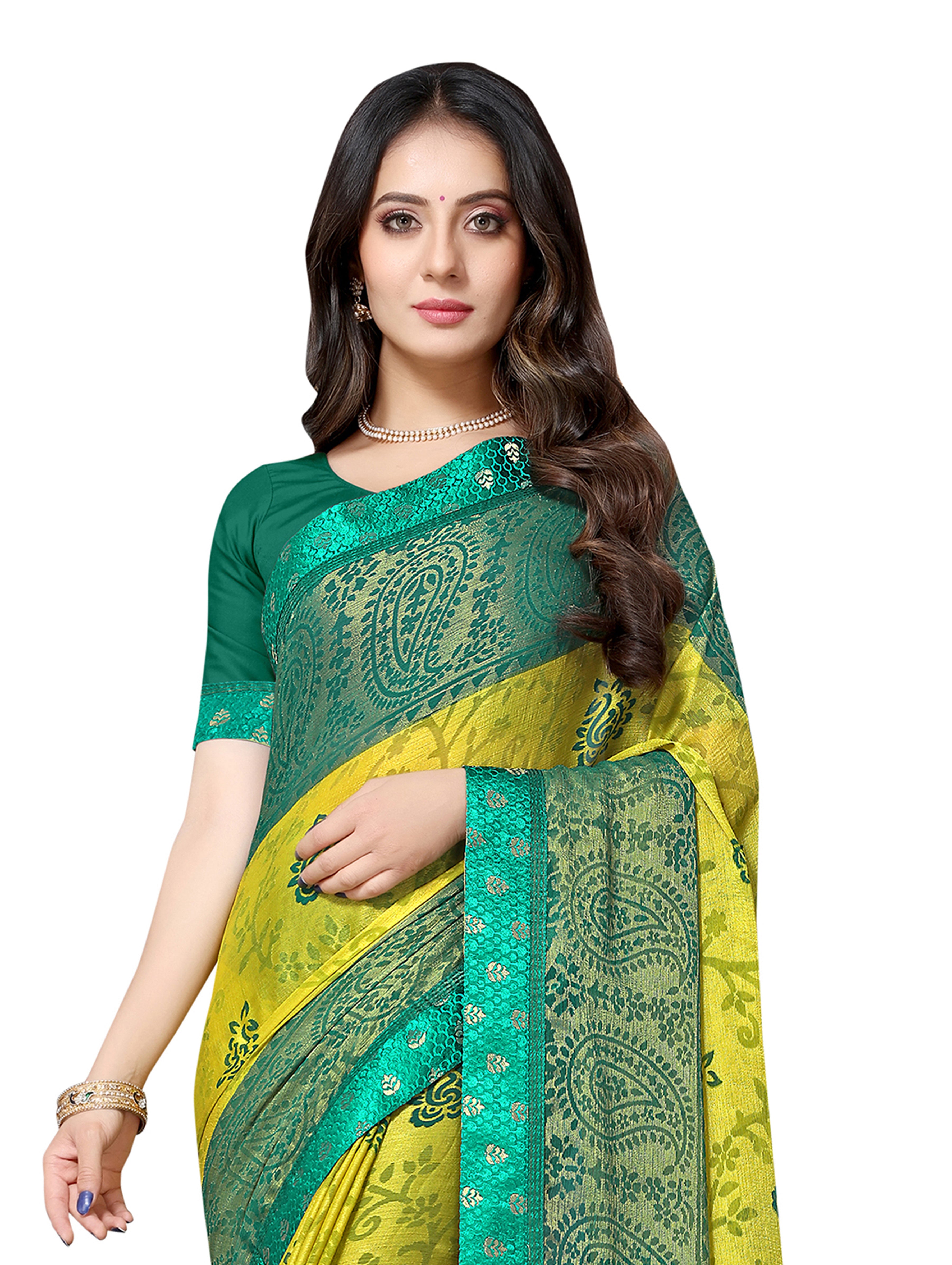 Vamika Light &Dark Green Designer Brasso Sarees With Exclusive Soft Banarsi Brocket Lace - Distacart