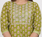 Thumbnail for House of RP Women's Green Cotton Floral Yoke Embroidered Anarkali Kurta & Pant Set - Distacart