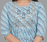 Thumbnail for House of RP Women's SkyBlue Cotton Laheriya Print Embroidered Flared Kurta - Distacart