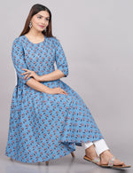 Thumbnail for House of RP Women Aqua Blue Cotton Floral Print Anarkali Kurta - Distacart