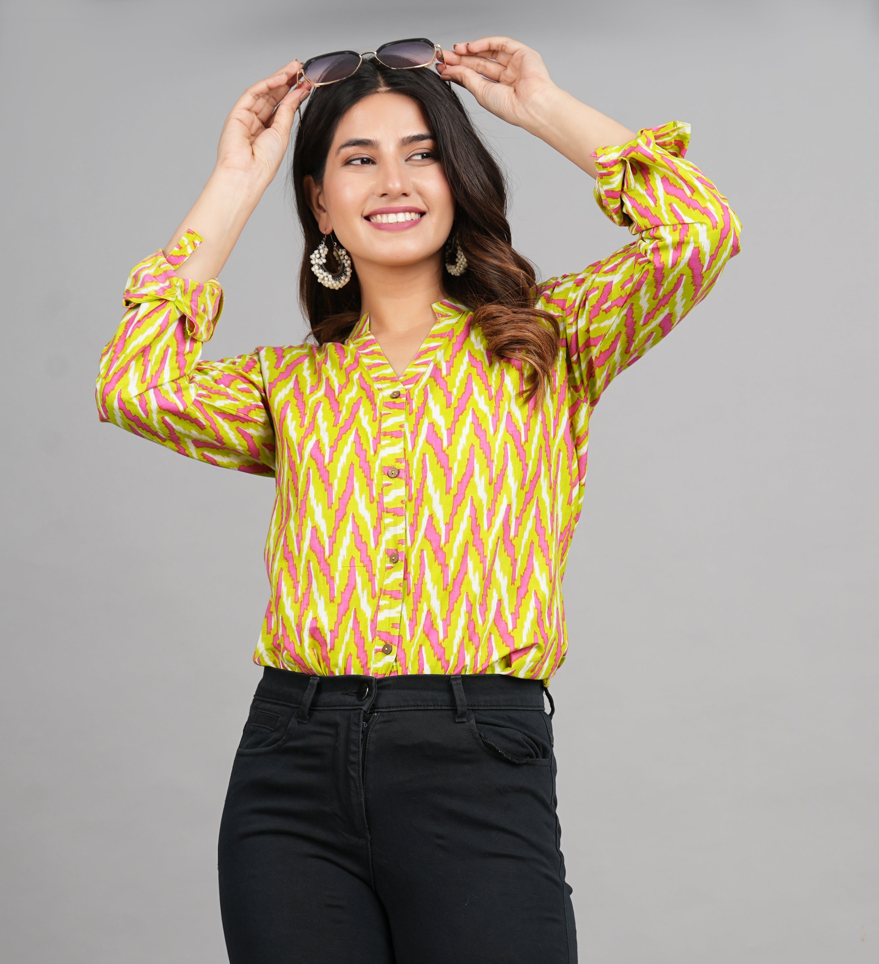 House of RP Women Cotton Yellow Print Casual Shirt - Distacart
