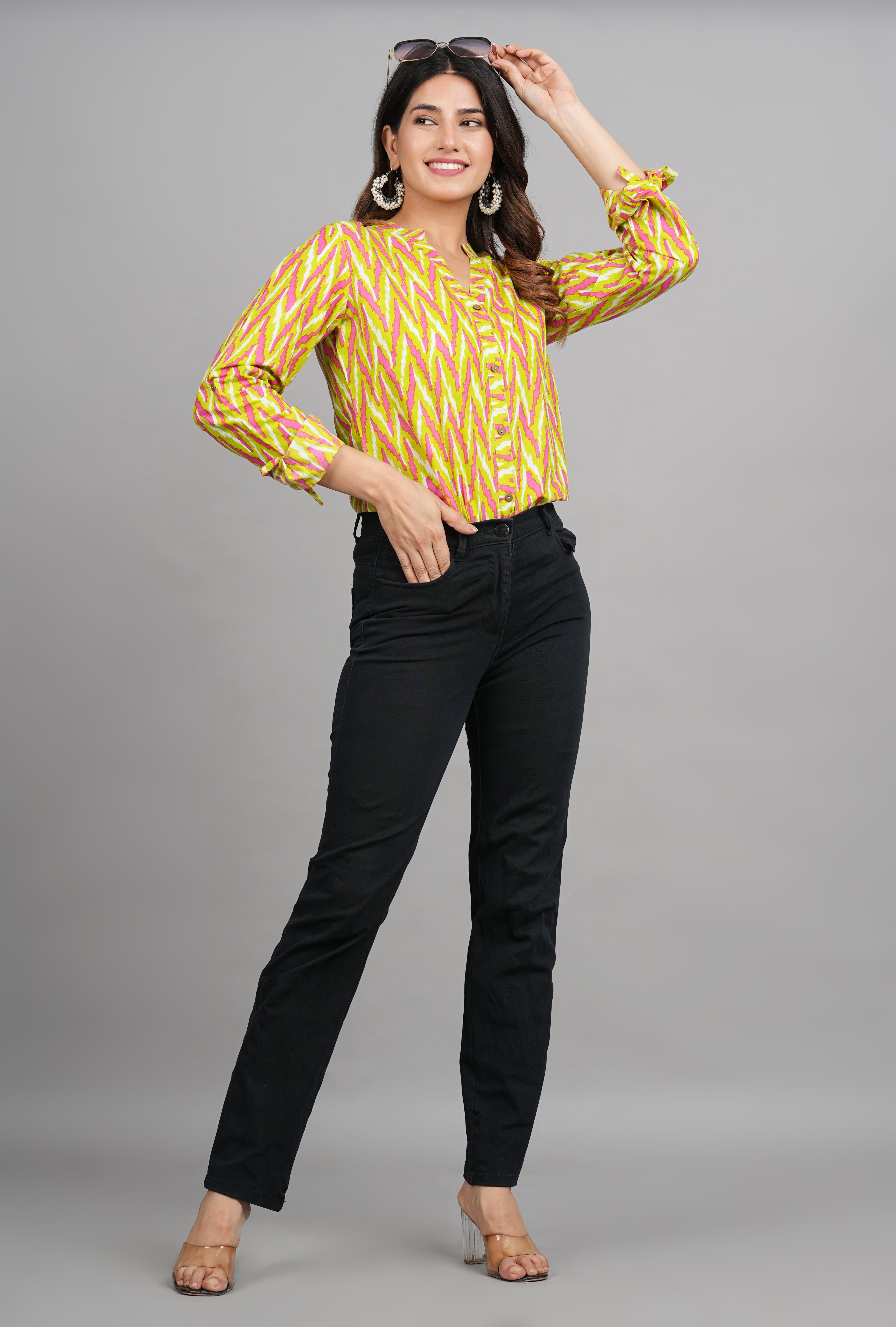 House of RP Women Cotton Yellow Print Casual Shirt - Distacart