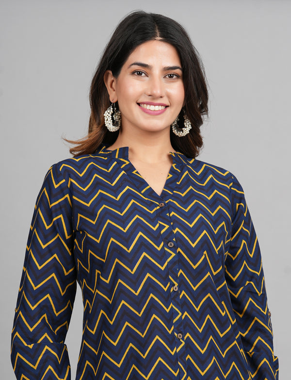 House of RP Women Cotton Dark Blue Print Casual Shirt - Distacart