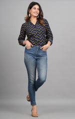 Thumbnail for House of RP Women Cotton Dark Blue Print Casual Shirt - Distacart