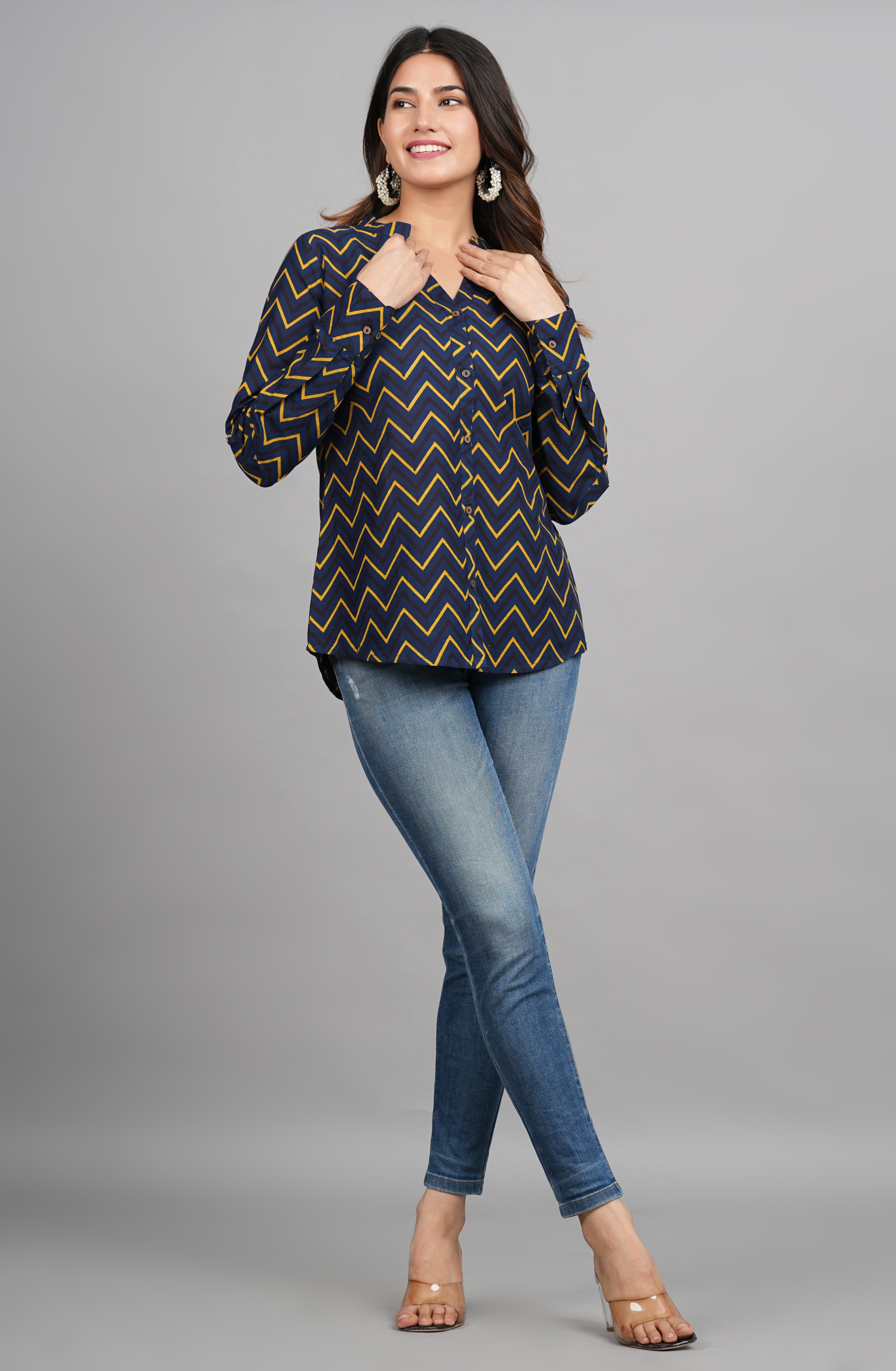 House of RP Women Cotton Dark Blue Print Casual Shirt - Distacart
