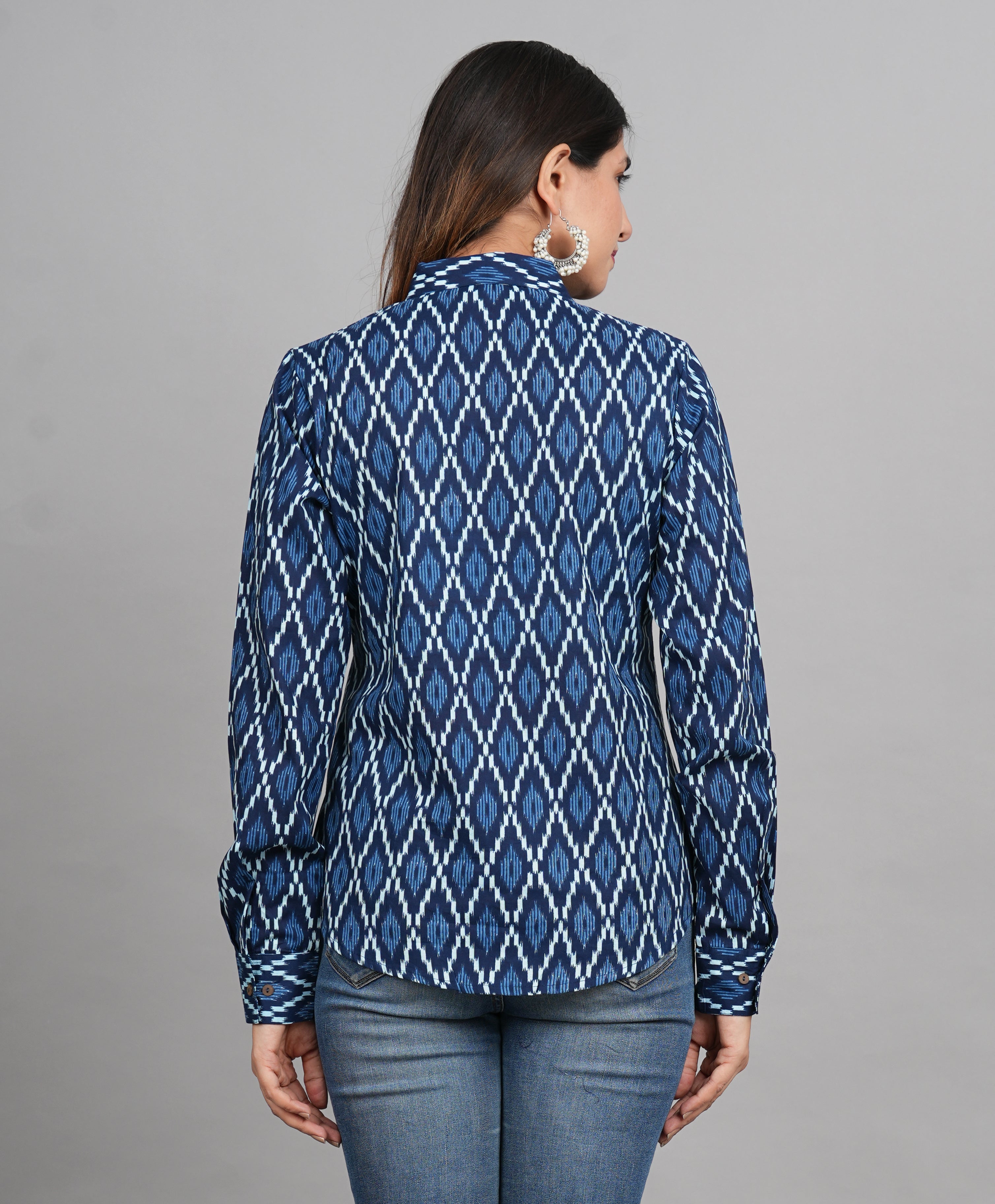 House of RP Women Cotton Blue Print Casual Shirt - Distacart