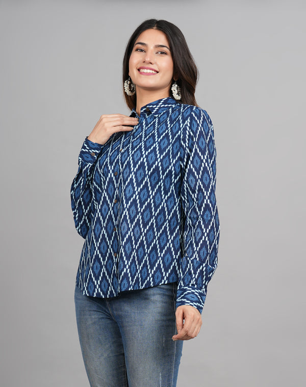 House of RP Women Cotton Blue Print Casual Shirt - Distacart