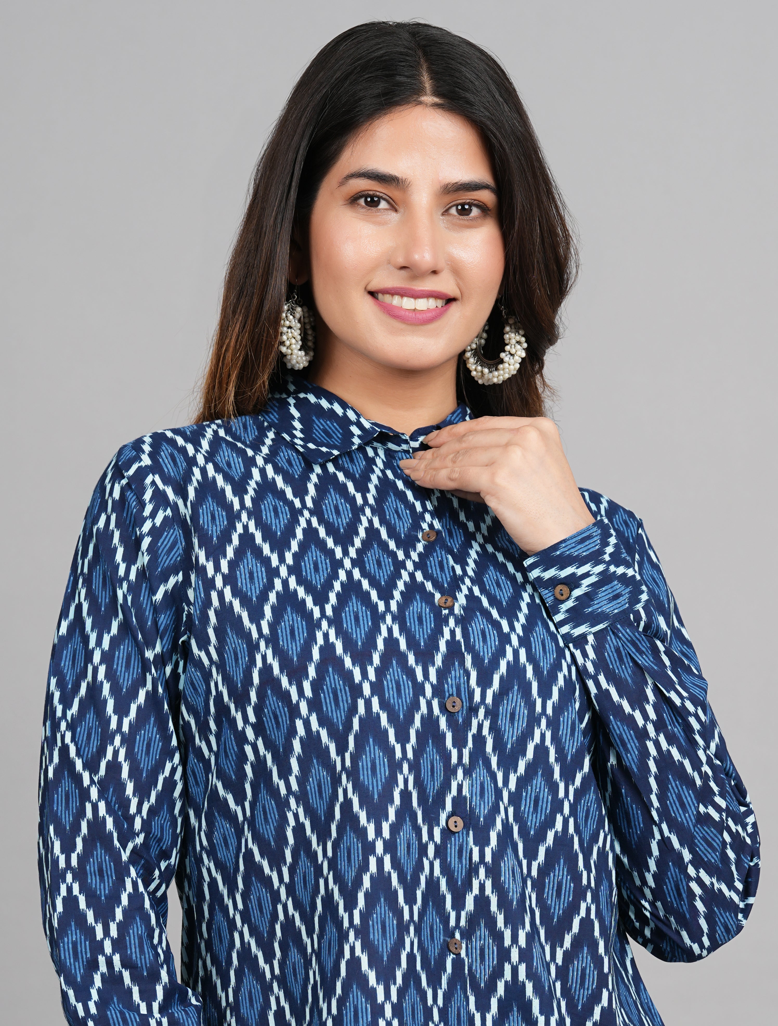House of RP Women Cotton Blue Print Casual Shirt - Distacart