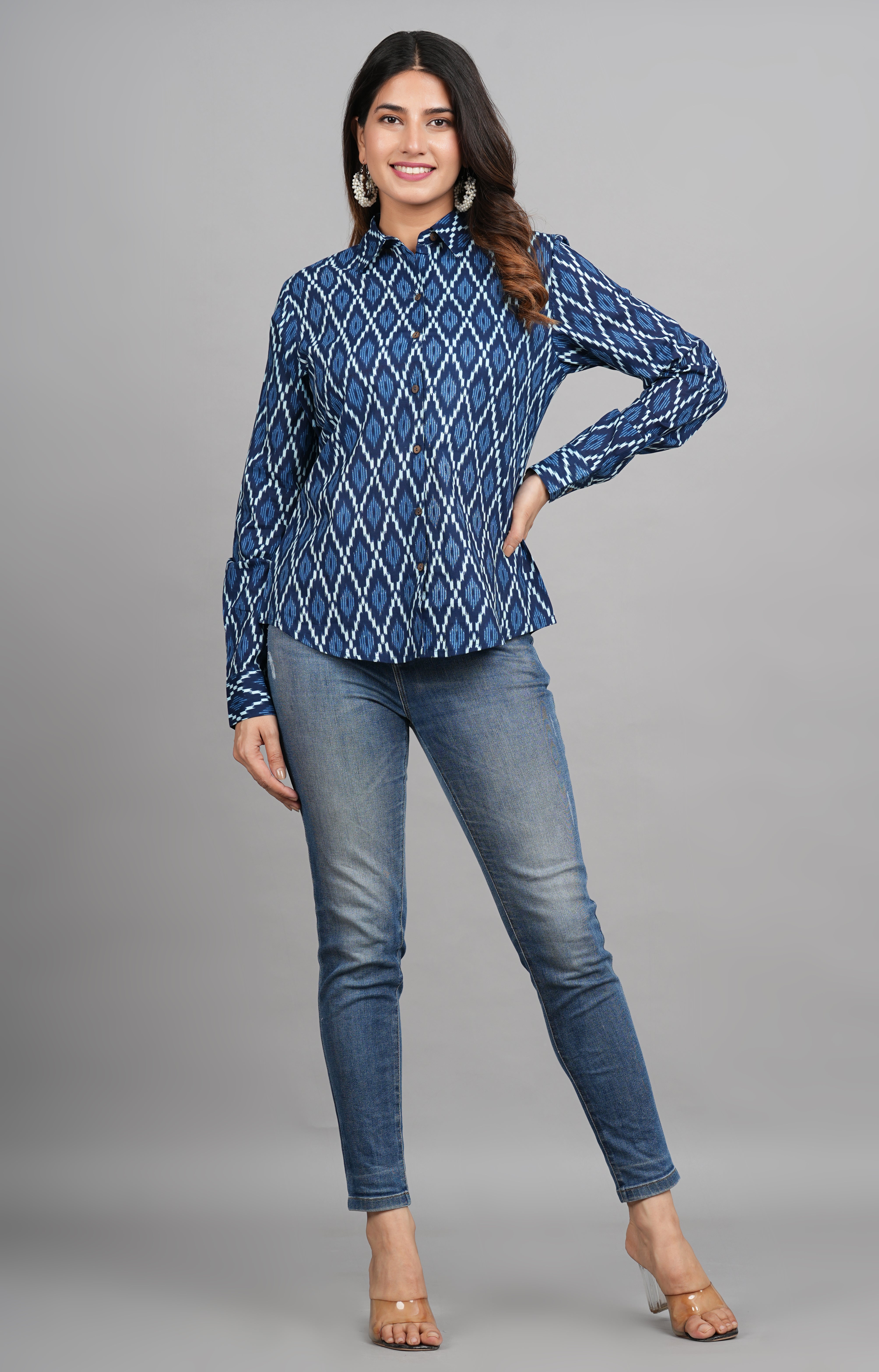 House of RP Women Cotton Blue Print Casual Shirt - Distacart