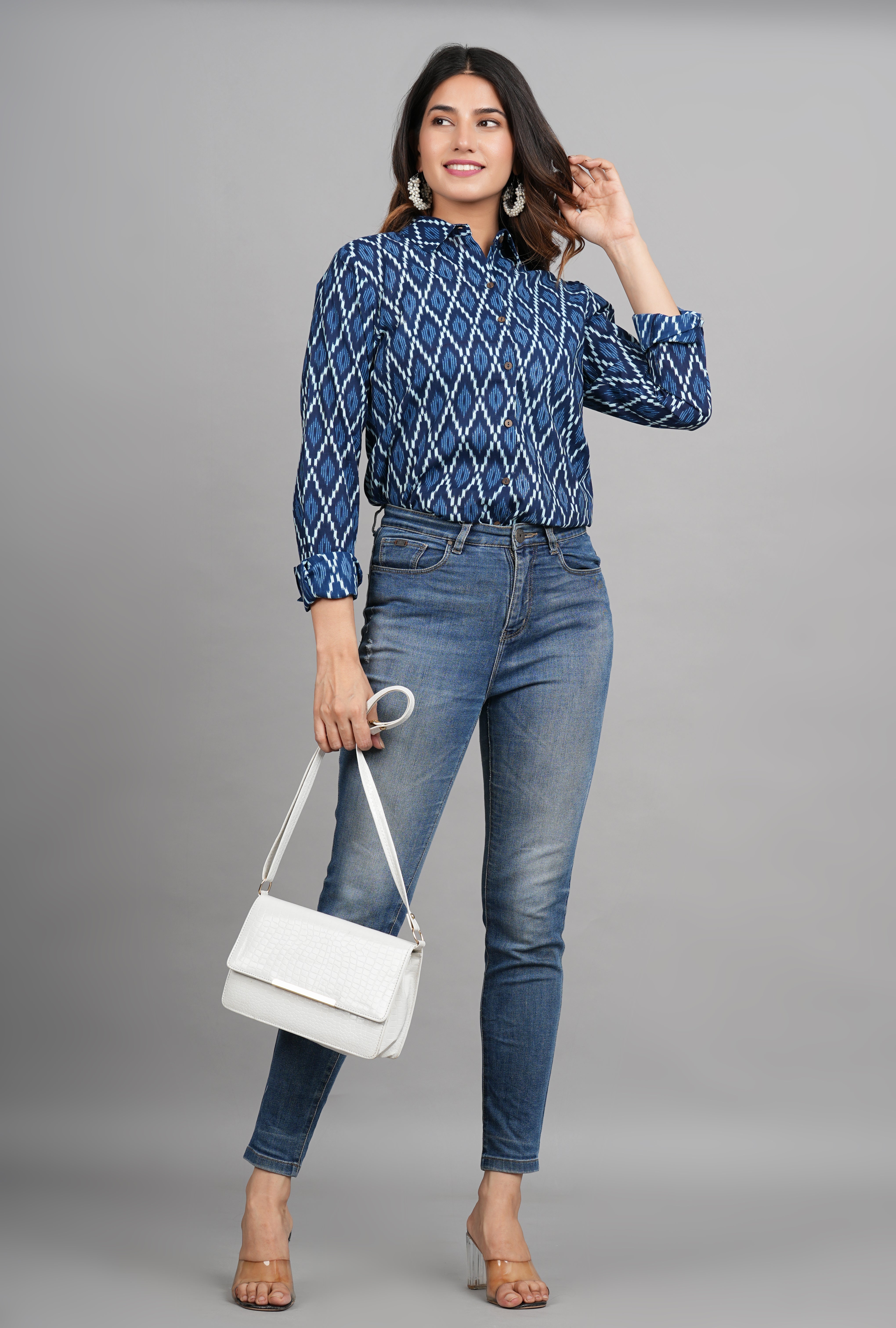 House of RP Women Cotton Blue Print Casual Shirt - Distacart