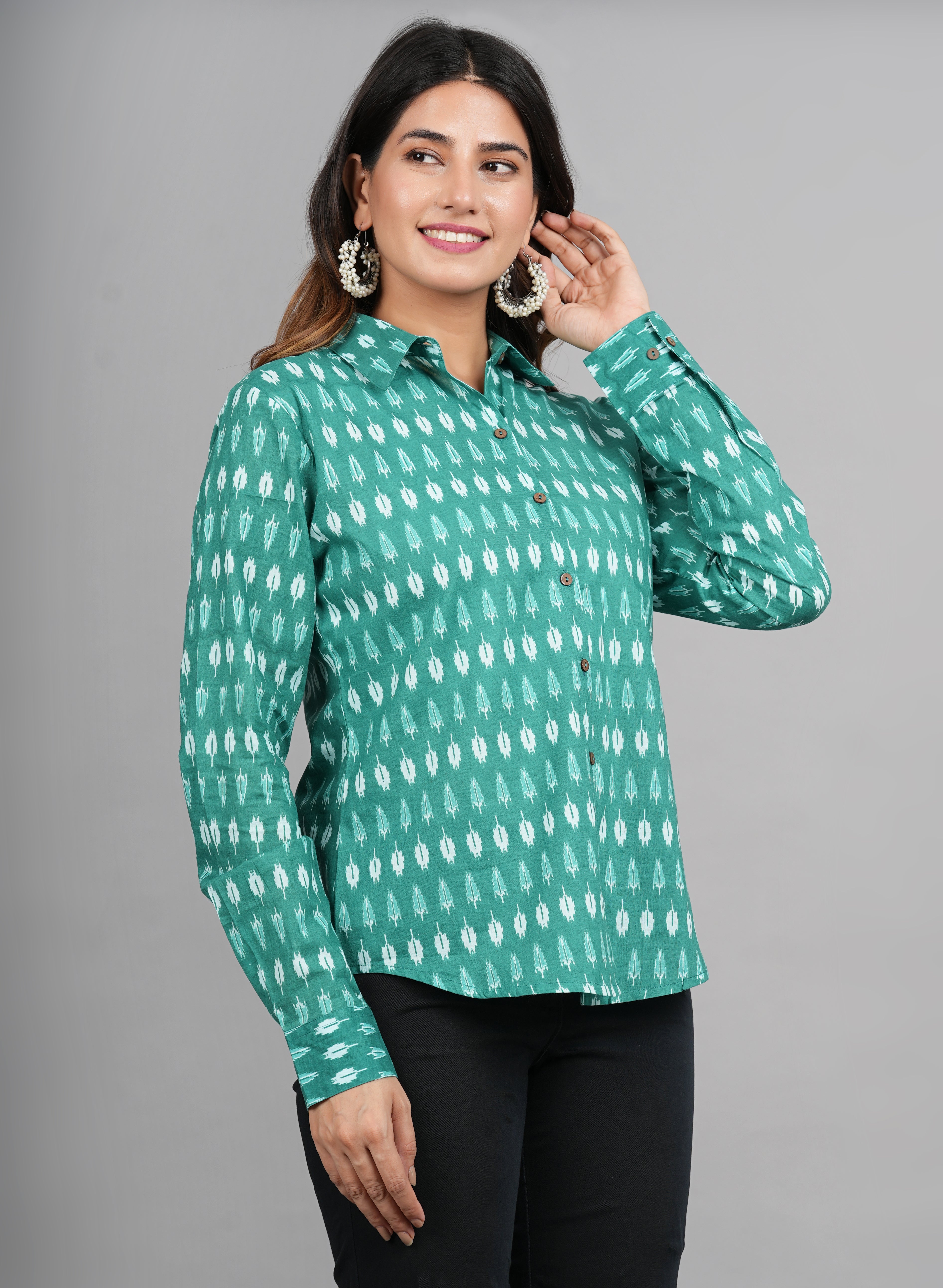 House of RP Women Cotton Green Print Casual Shirt - Distacart