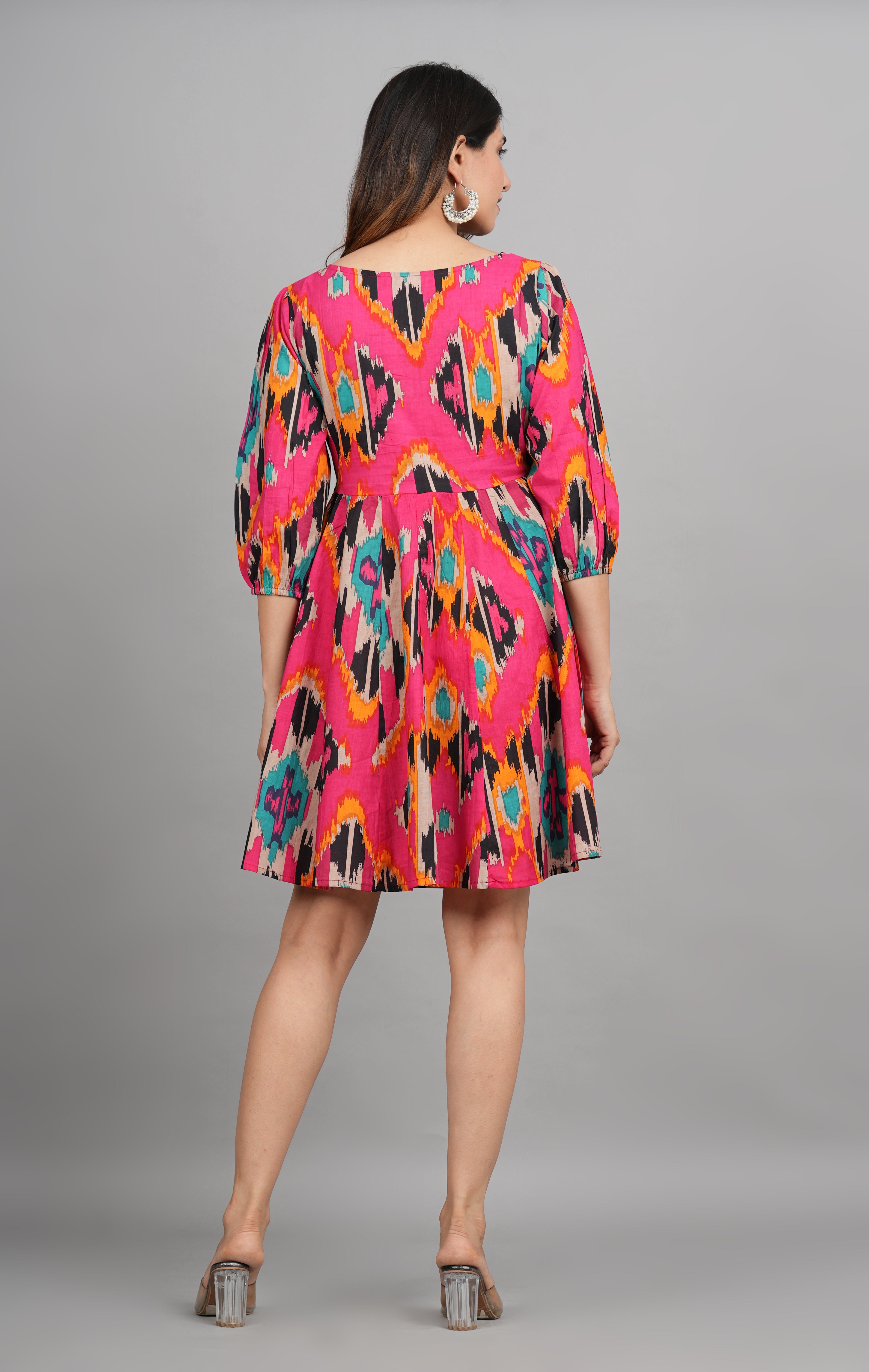 House of RP Women Cotton Pink Fit and Flare Short Dress - Distacart