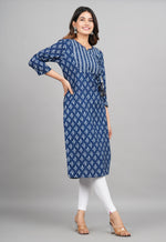 Thumbnail for House of RP Women Cotton Blue Floral Print Straight Kurta - Distacart