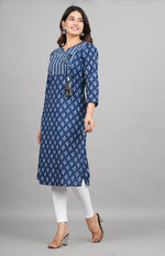 Thumbnail for House of RP Women Cotton Blue Floral Print Straight Kurta - Distacart