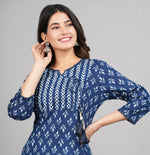 Thumbnail for House of RP Women Cotton Blue Floral Print Straight Kurta - Distacart
