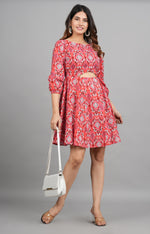 Thumbnail for House of RP Women Cotton Red Fit and Flare Short Dress - Distacart