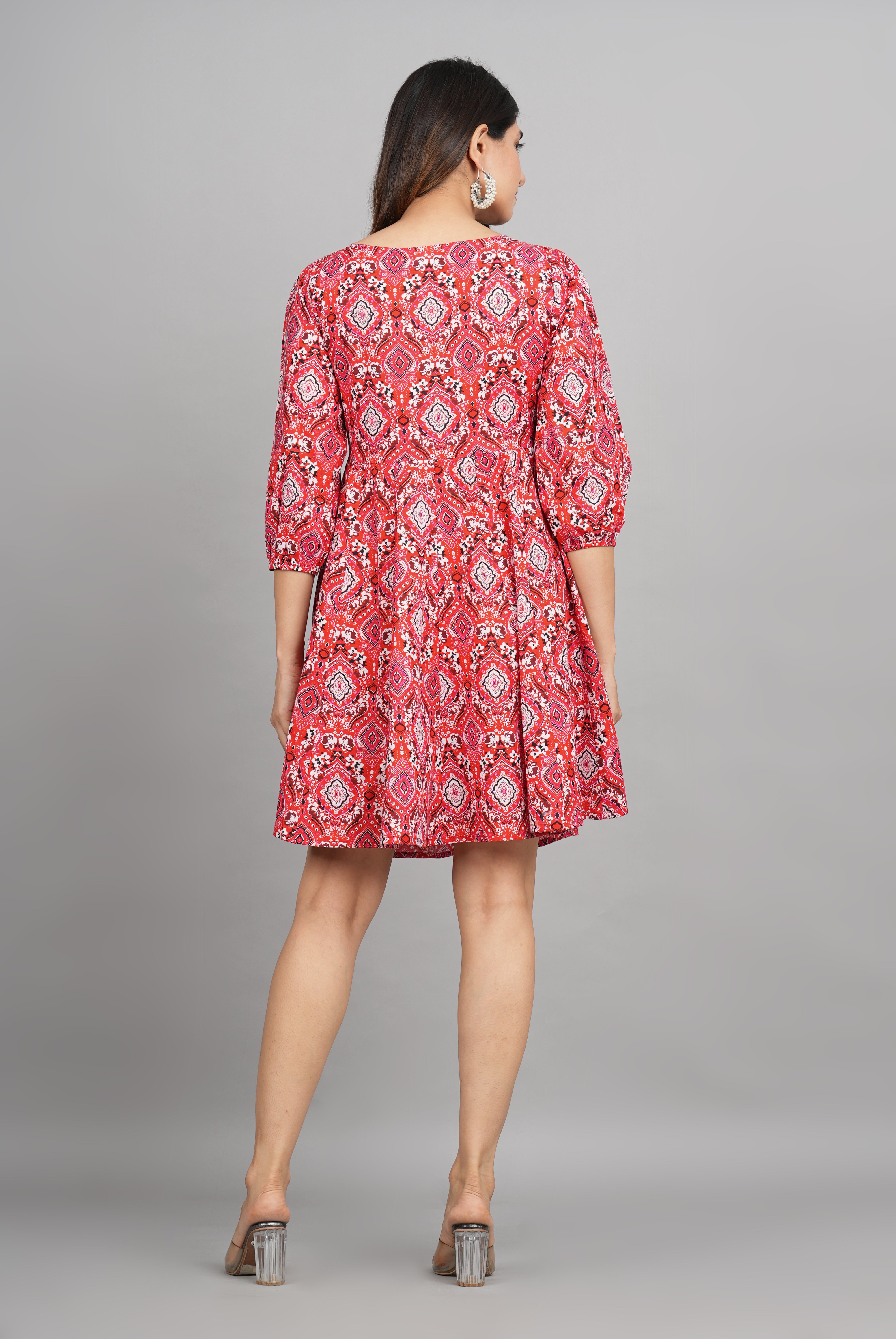 House of RP Women Cotton Red Fit and Flare Short Dress - Distacart